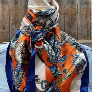 Paisley Printed Scarf Orange Blue Western Wild Rag